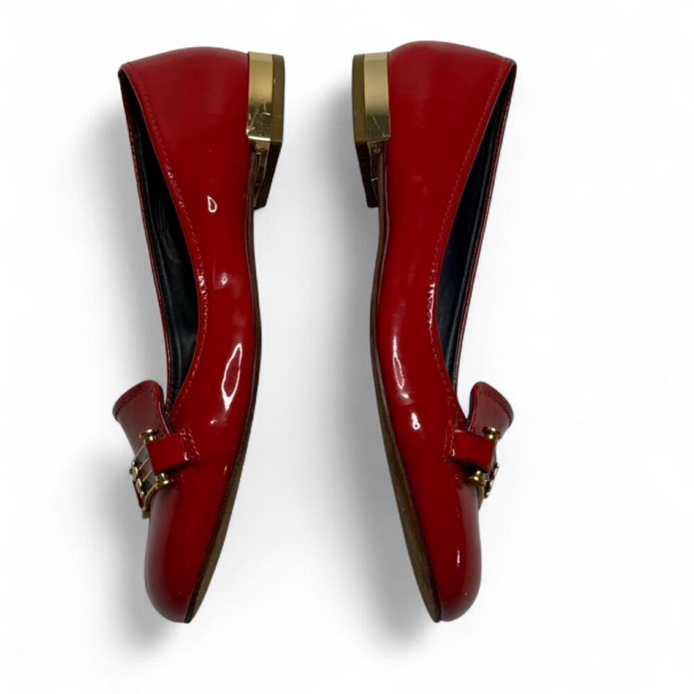 Tory Burch Rare Red All Leather Patent Gold Tone Womens Size 6 Loafers Casual - Picture 5 of 8